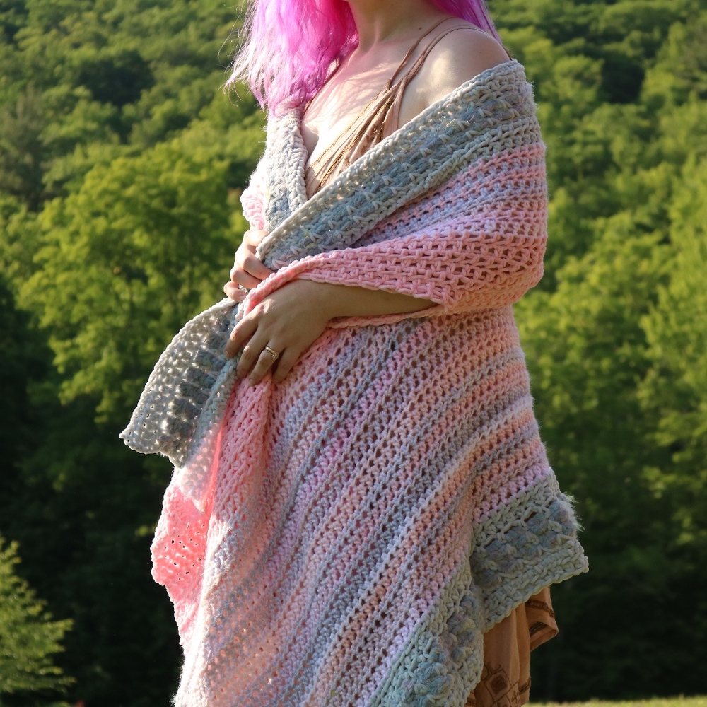 Bohemian Pastel Rainbow Crochet Midi Vest Jacket - Picture 8 of 8